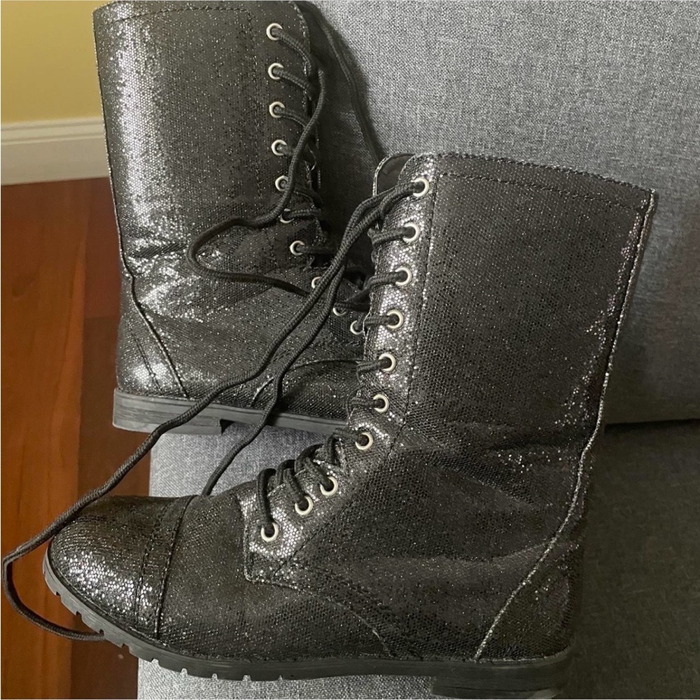 Sparkly Black Lace-Up Boots